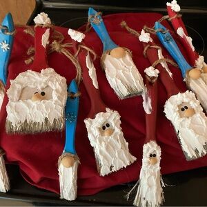Santa Claus and Gnome Painted Brush Ornaments